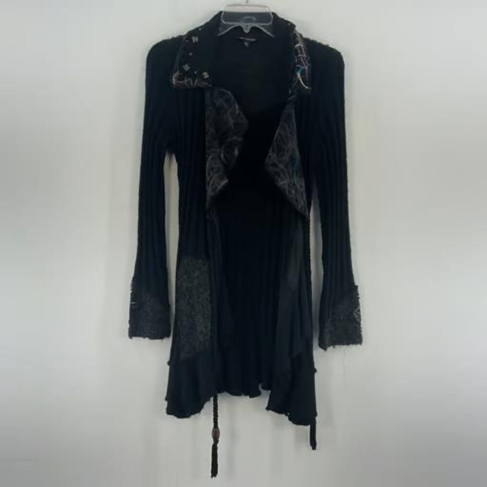 Womens Milano Black Cardigan Mohair Blend Sweater Size L Preowned